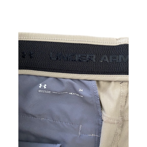 Under Armour Heat Gear Shorts Mens Size 34 Stretch Golf Khaki Tan Flat Front - Picture 3 of 6